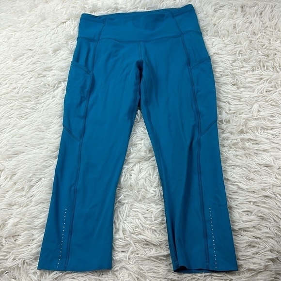 Lululemon Fast & Free Crop II *Nulux 19" Teal Blue - Picture 1 of 6